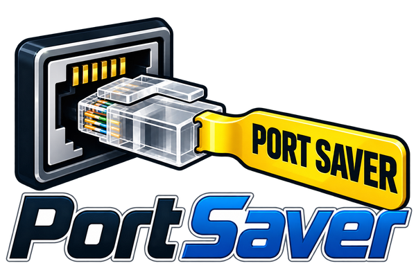Port Saver RJ45 port reservation logo on dark background